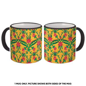 Retro Tulips Print : Gift Mug Indian Arabic Style Fabric Decor Wall Seamless Vintage Flower