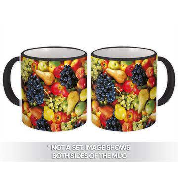 Seasonal Fruits : Gift Mug Seamless Pattern Grapes Pears Apple Kitchen Garden Decor