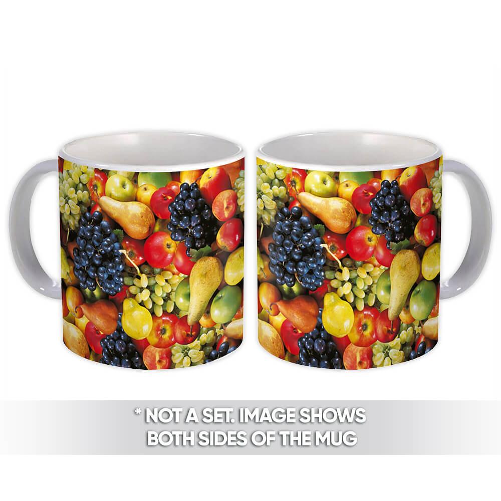 Gift Mug : Seasonal Fruits Seamless Pattern Grapes Pears Apple Kitchen Garden