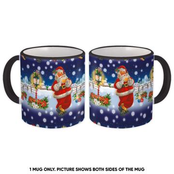 Christmas Santa Claus : Gift Mug Pattern New Year Tree Poinsettia Seasons Greetings Kids