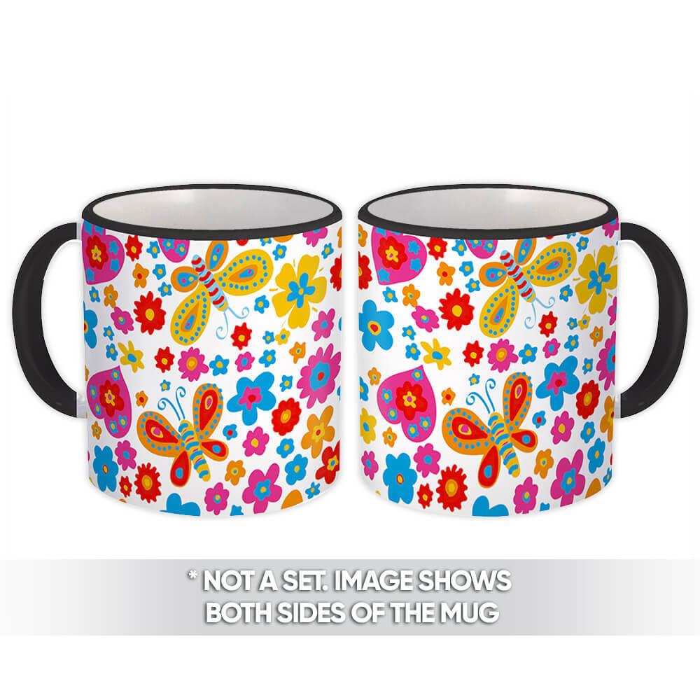 Gift Mug : Painted Flowers Butterflies Repeatable Pattern Daisy Insects Mother