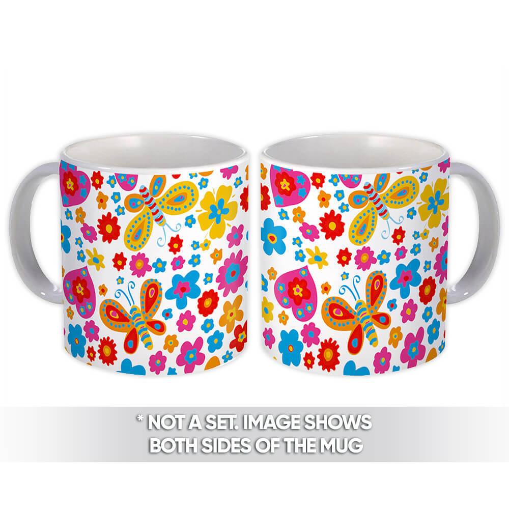 Gift Mug : Painted Flowers Butterflies Repeatable Pattern Daisy Insects Mother