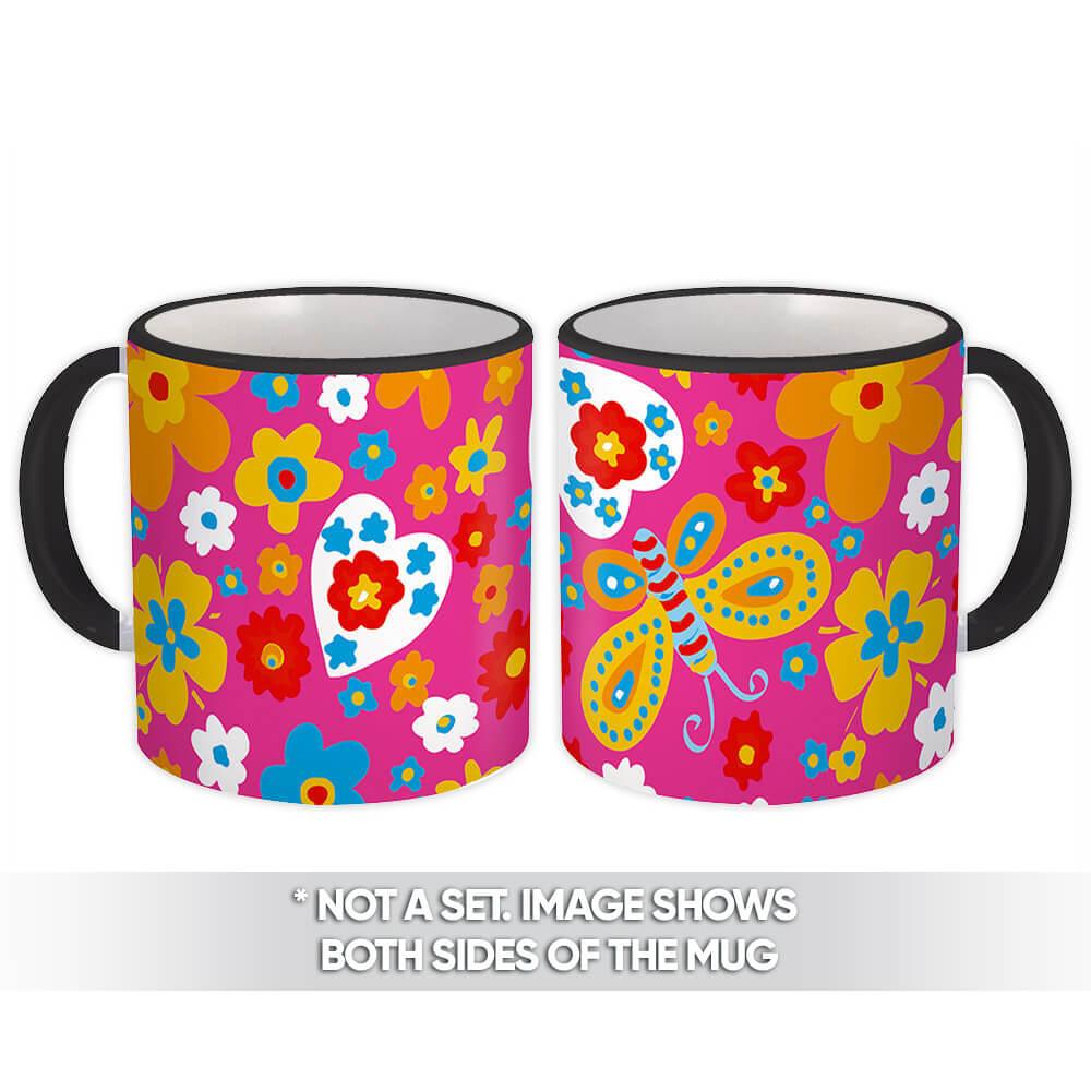 Gift Mug : Painted Flowers Butterflies Pattern Colors Daisies Diy Handmade