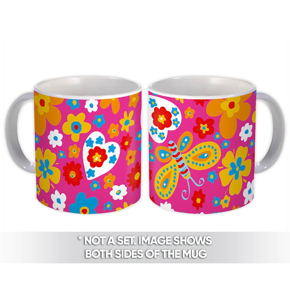 Gift Mug : Painted Flowers Butterflies Pattern Colors Daisies Diy Handmade