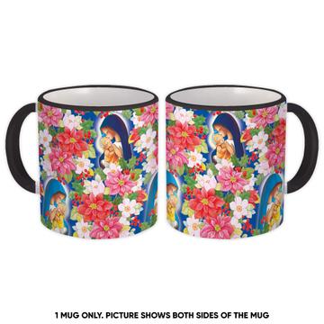 Our Lady Jesus Poinsettia : Gift Mug Christmas Pattern Baby Flowers Christian Religious Art