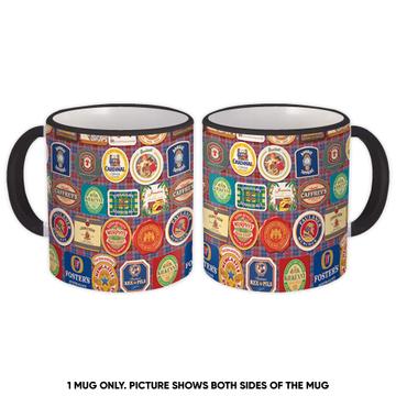Vintage Food Drink Stickers Pattern : Gift Mug Retro Tartan Beer Alcohol Drinks For Him Father