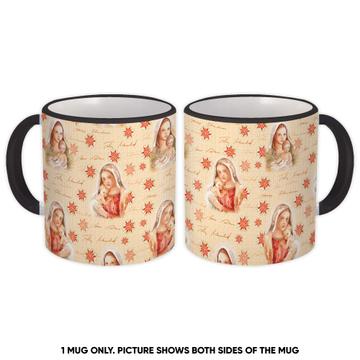 Baby Jesus Our Lady : Gift Mug Christmas Poinsettia Pattern Nativity Flowers Vintage Art