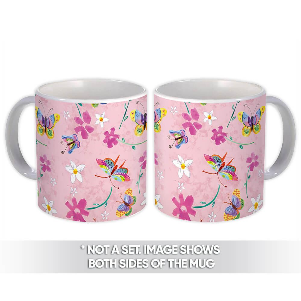 Gift Mug : Colorful Butterflies Watercolor Pattern Daisies Stem Sister Princess