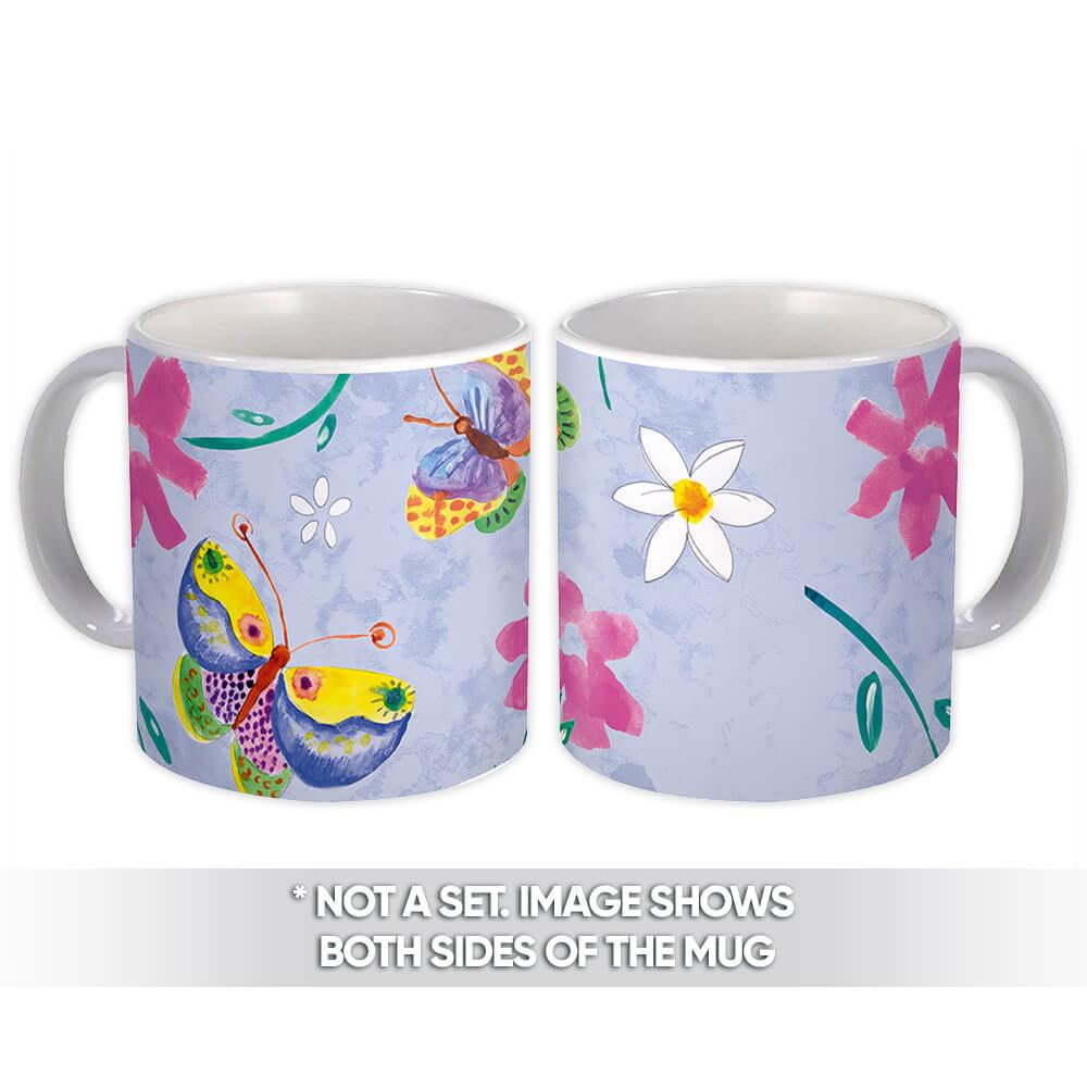 Gift Mug : Colorful Butterflies Seamless Pattern Floral Leaves Wall Decor