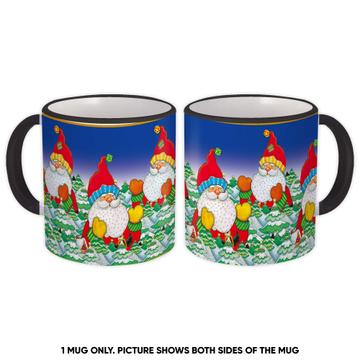 Handmade Christmas Santa Claus : Gift Mug Patchwork Pattern Sewed Trees Seasons Greetings