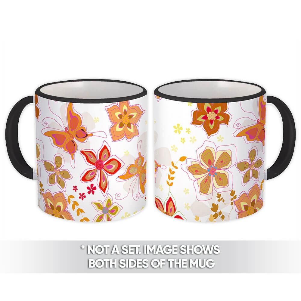 Gift Mug : Hand Painted Flowers Terracotta Pattern Butterflies Diy Home Decor