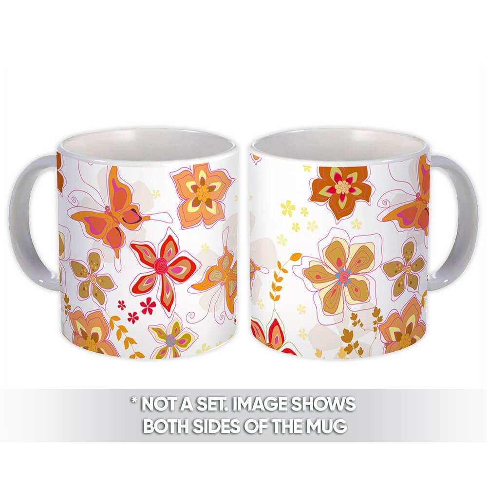 Gift Mug : Hand Painted Flowers Terracotta Pattern Butterflies Diy Home Decor