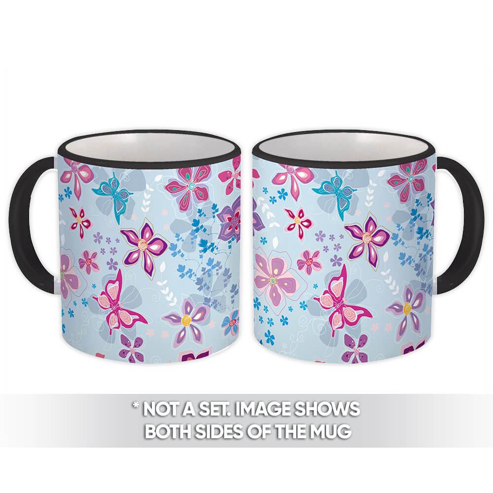 Gift Mug : Hand Painted Flowers Watercolor Pattern Butterfly Daisies Diy Girlish