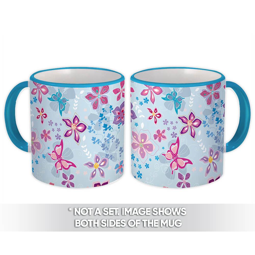 Gift Mug : Hand Painted Flowers Watercolor Pattern Butterfly Daisies Diy Girlish