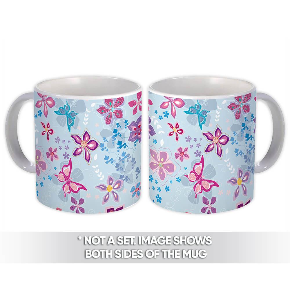 Gift Mug : Hand Painted Flowers Watercolor Pattern Butterfly Daisies Diy Girlish