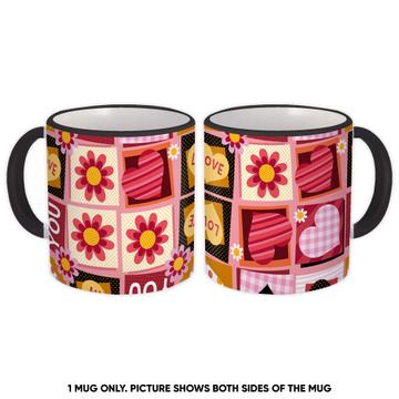 Love Plaid : Gift Mug Valentines Day Pattern Hearts Polka Dots Daisy Squares Quilt Decor