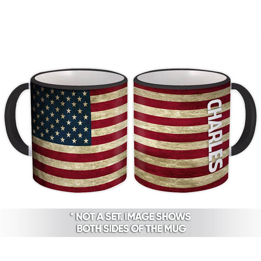 Gift Mug : CHARLES Family Name American Flag USA United States Personalized