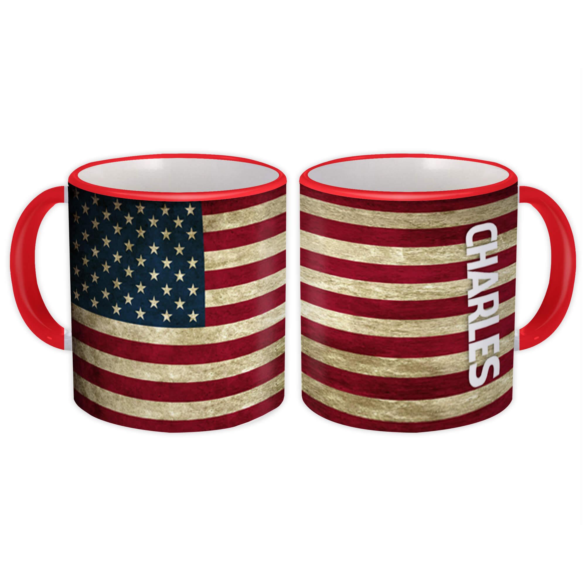 Gift Mug : CHARLES Family Name American Flag USA United States Personalized