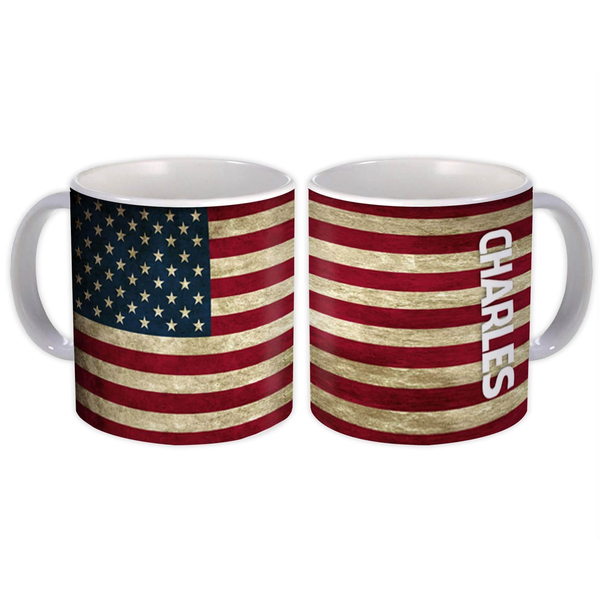 Gift Mug : CHARLES Family Name American Flag USA United States Personalized