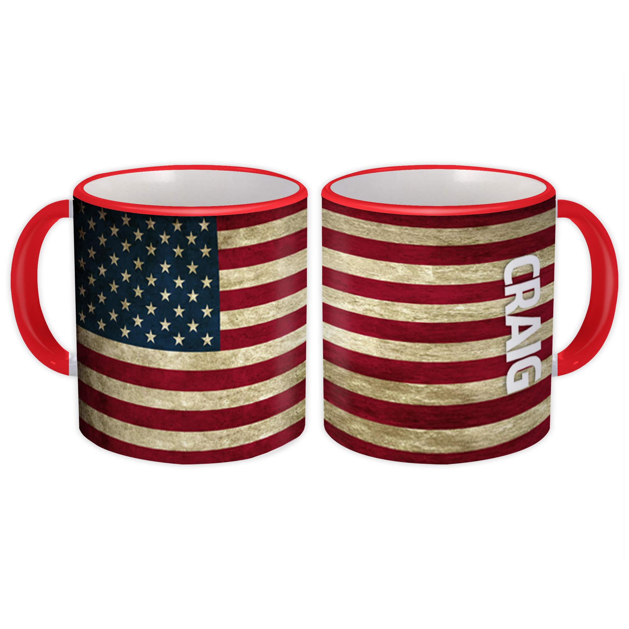 Gift Mug : CRAIG Family Name American Flag USA United States Personalized