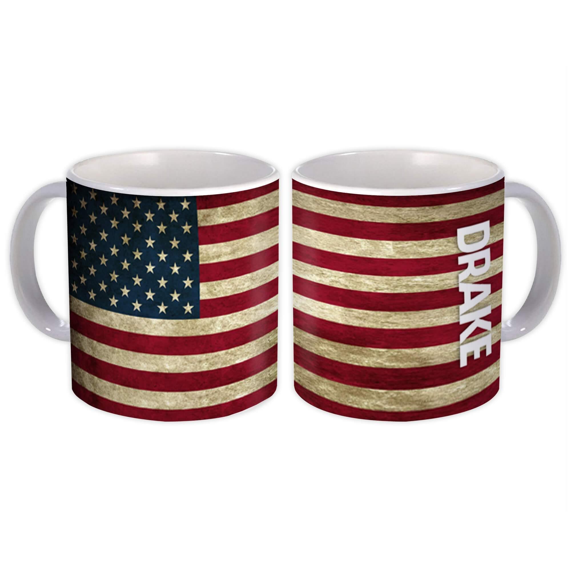 DRAKE Family Name American Flag Gift Mug Name USA United States Personalized 