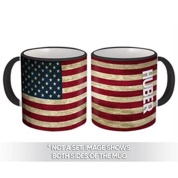 HUBER Family Name : Gift Mug American Flag Name USA United States Personalized
