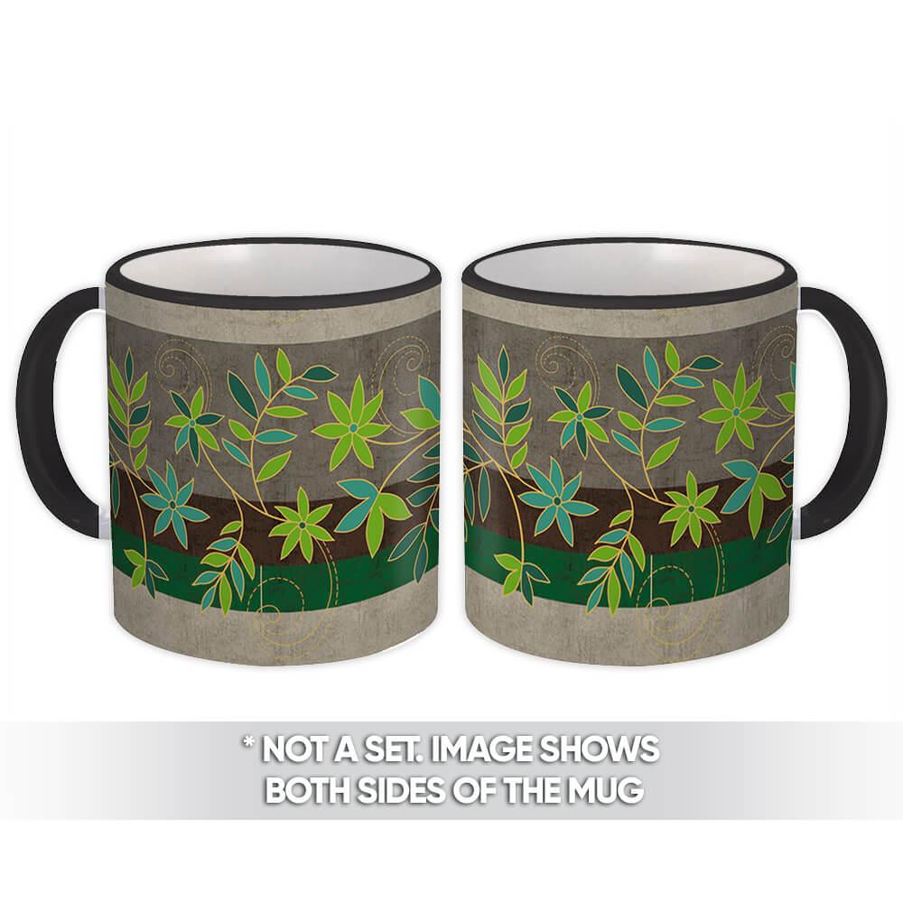 Gift Mug : Flower Leaves Branch Greenery Plant Pattern Fabric Decor Friendship