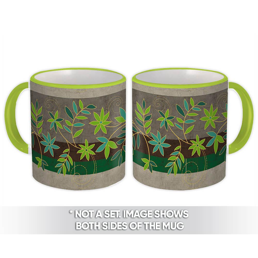 Gift Mug : Flower Leaves Branch Greenery Plant Pattern Fabric Decor Friendship