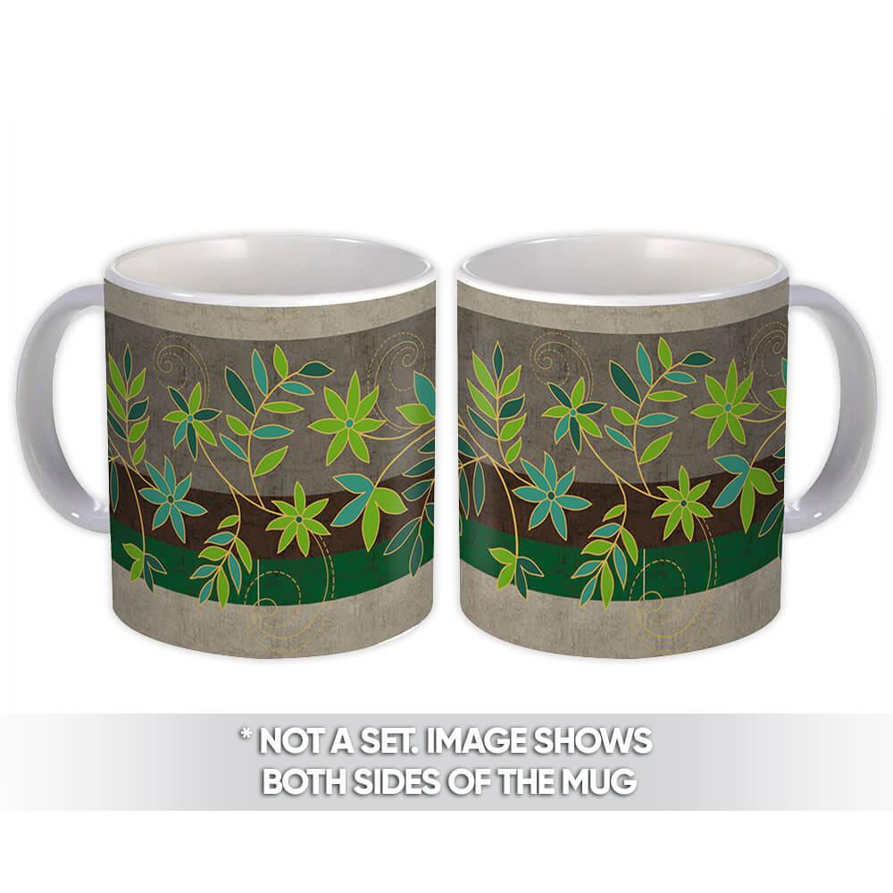 Gift Mug : Flower Leaves Branch Greenery Plant Pattern Fabric Decor Friendship