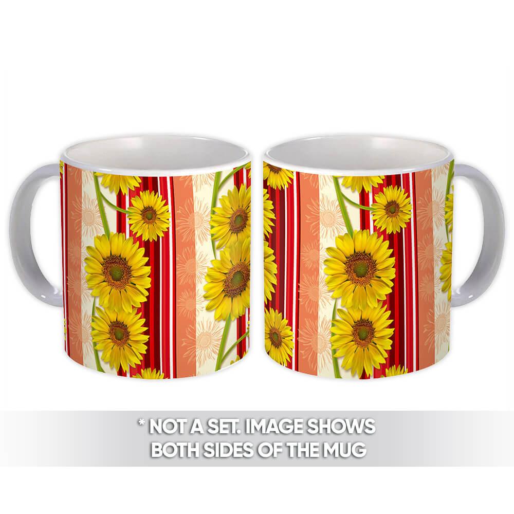 Gift Mug : Sunflowers Cluster Orange Color Pattern Stripes Floral Gerbera