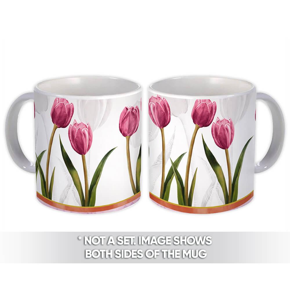 Gift Mug : Tulip Sprig Green Leaves Row Pattern Wedding Spring Abstract Border