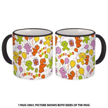 Happy Day Bears Pattern : Gift Mug For Kid Birthday Party Teddy Bear Balloons Cute Print