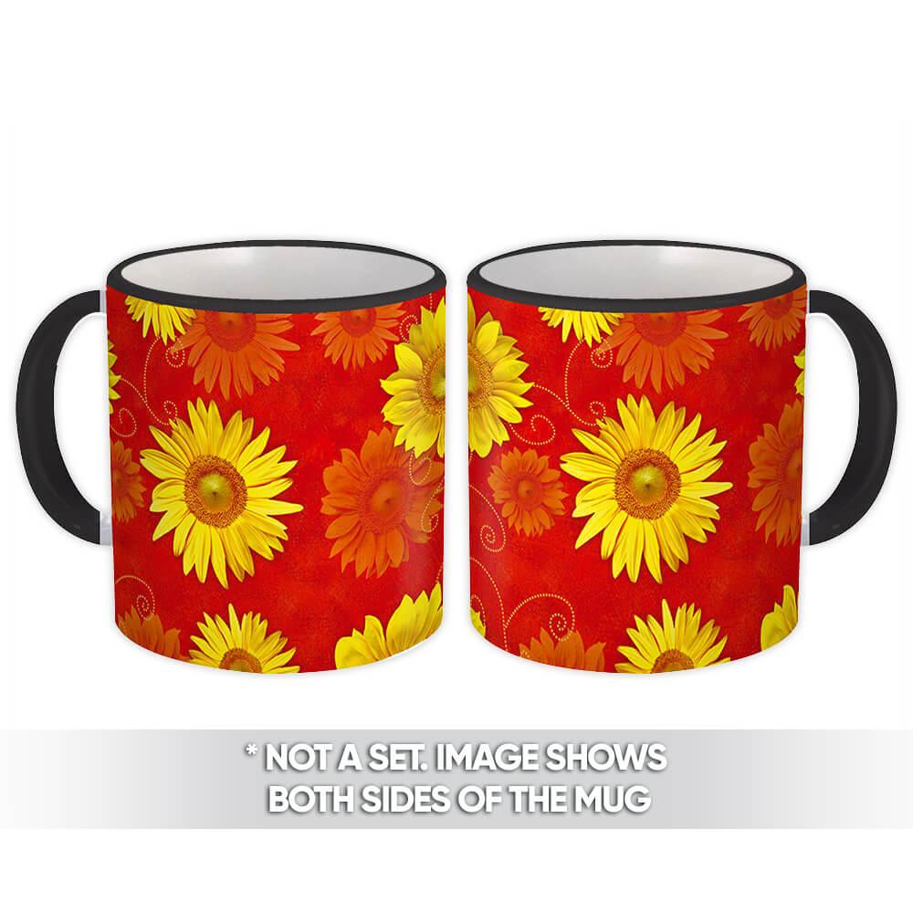 Taza de Regalo: Flores Amarillas Girasoles Tela Gerbera patrón hazlo tú  misma sombra | eBay