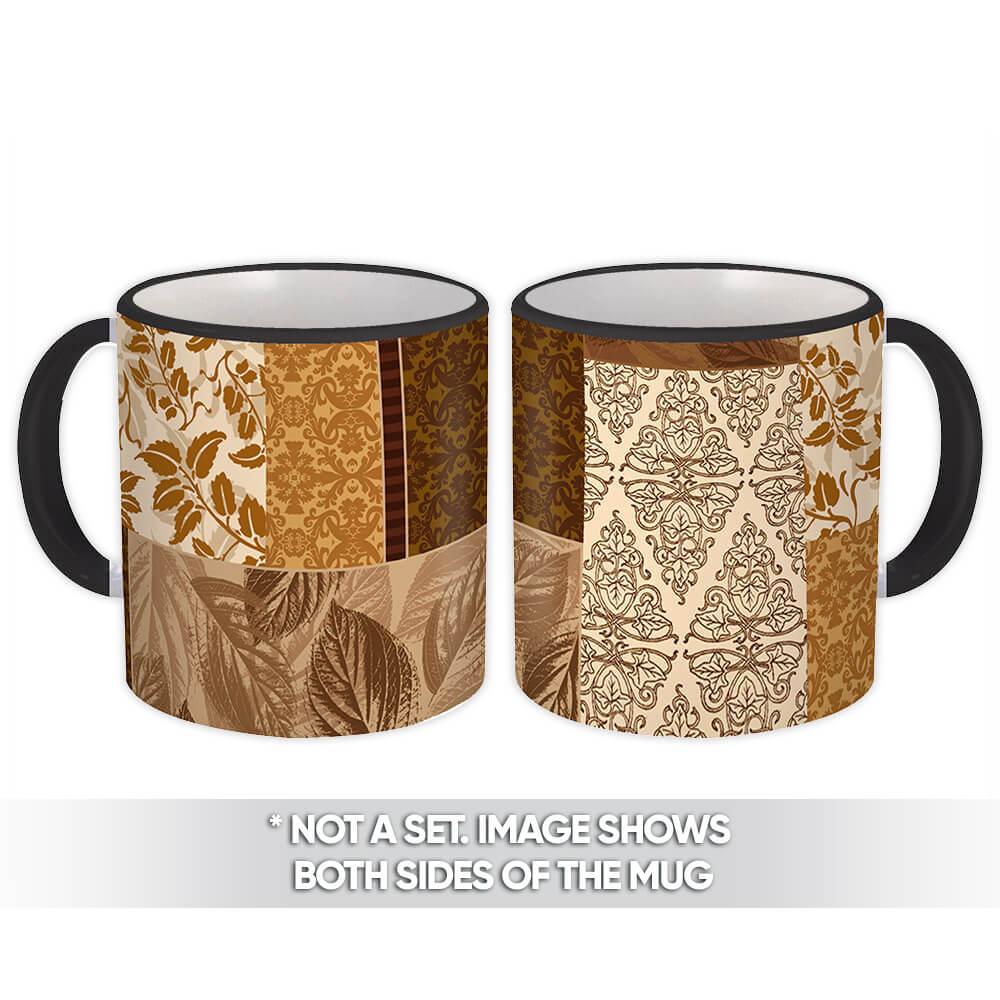 Gift Mug : Tracery Pattern Leaves Vintage Damask Autumn Fabric Decor For Father