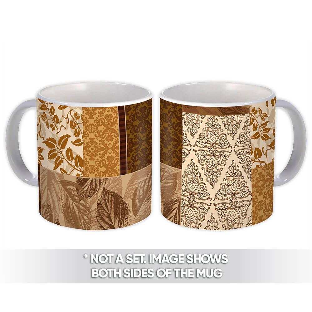 Gift Mug : Tracery Pattern Leaves Vintage Damask Autumn Fabric Decor For Father