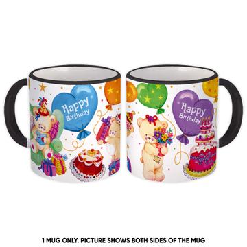Baby Bears Birthday Cake : Gift Mug Festive Pattern For Kid Child Cute Teddy Bear Balloons