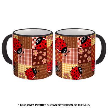 Cutie Ladybug Pattern : Gift Mug Patchwork Tartan Flowers Kids Girlish Birthday Sweet Print