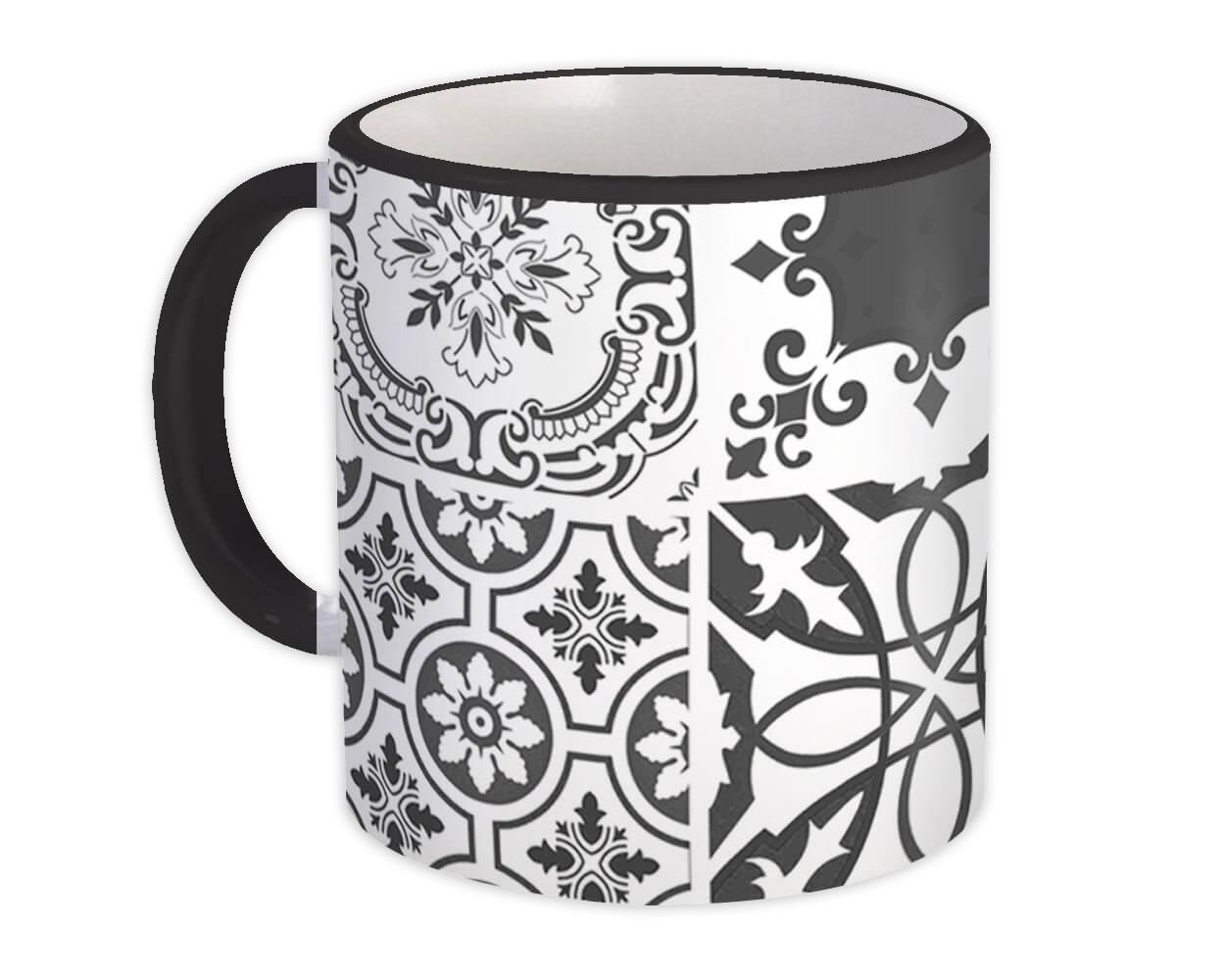 Gift Mug : Mosaic Tiles Patchwork Black and White All Occasion Decor