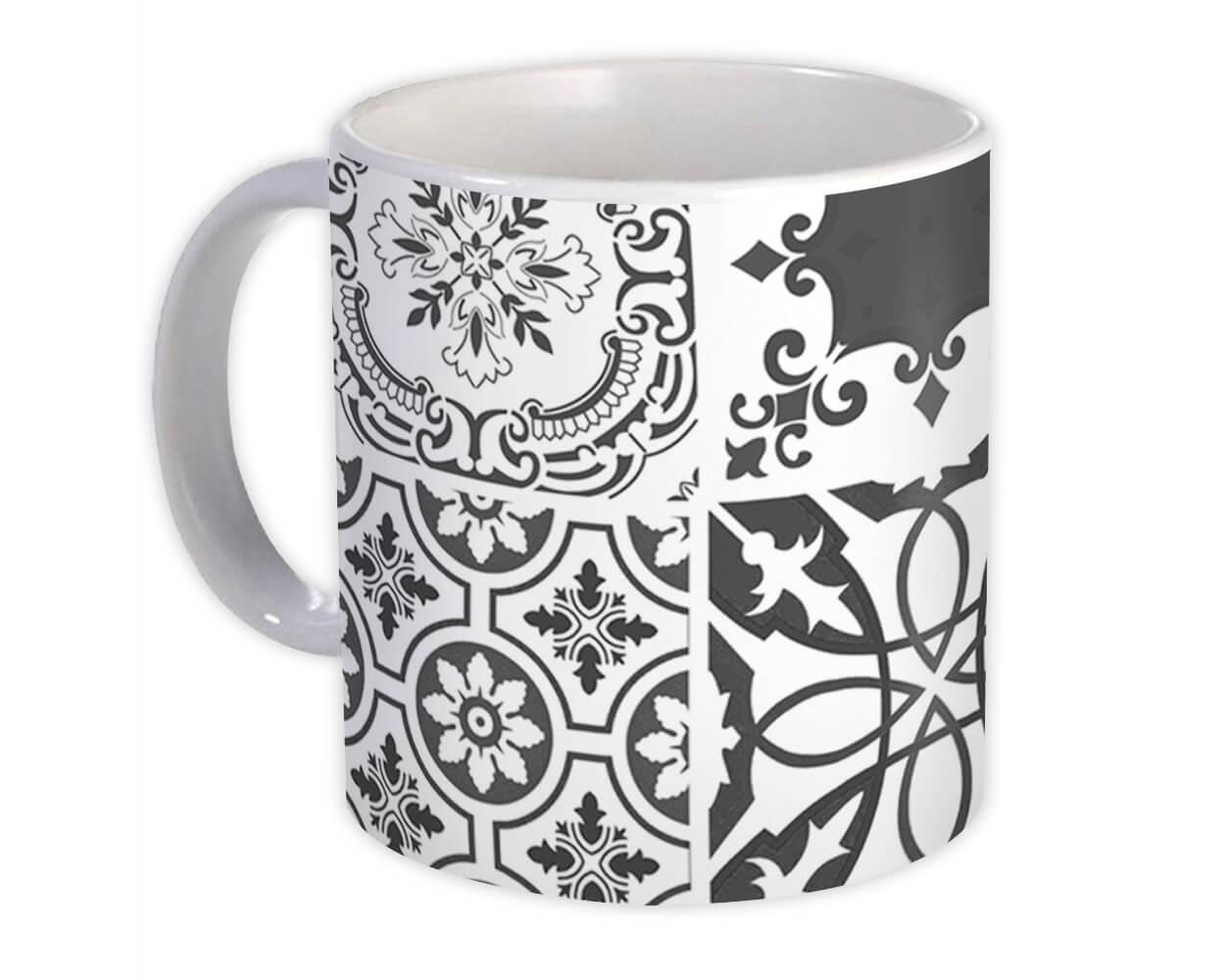 Gift Mug : Mosaic Tiles Patchwork Black and White All Occasion Decor