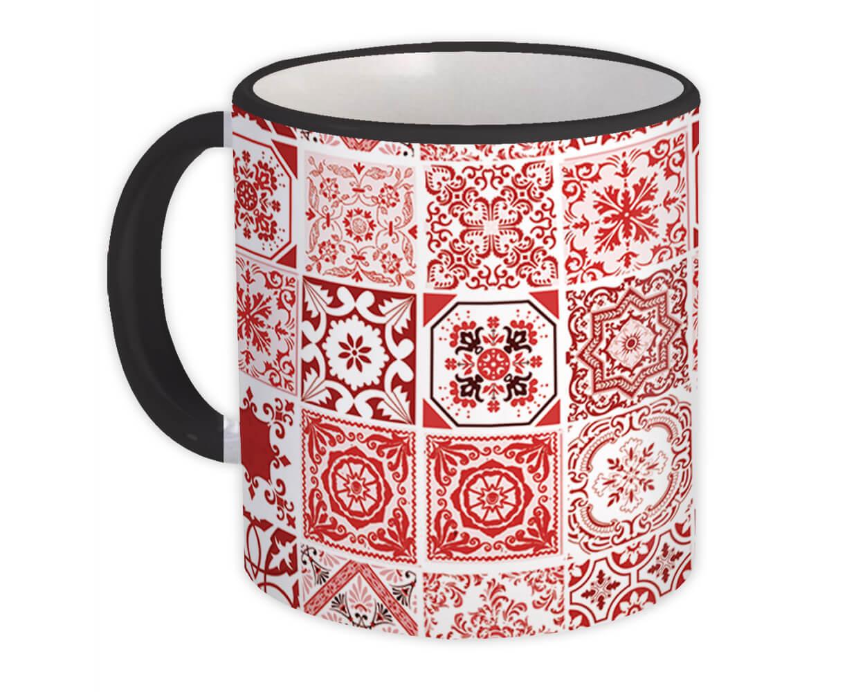 Gift Mug : Mosaic Tiles Patchwork Red All Occasion Decor