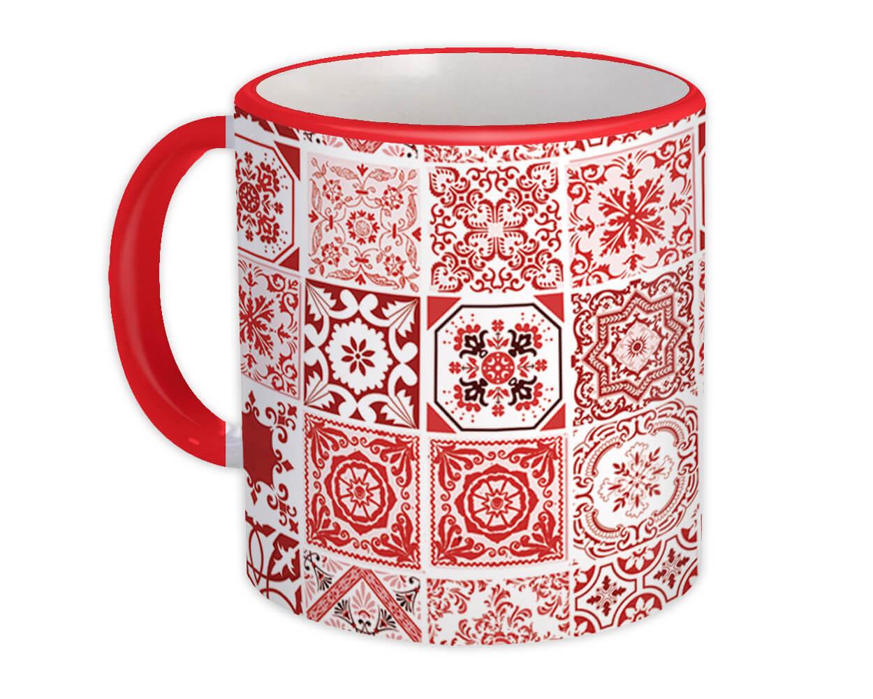 Gift Mug : Mosaic Tiles Patchwork Red All Occasion Decor