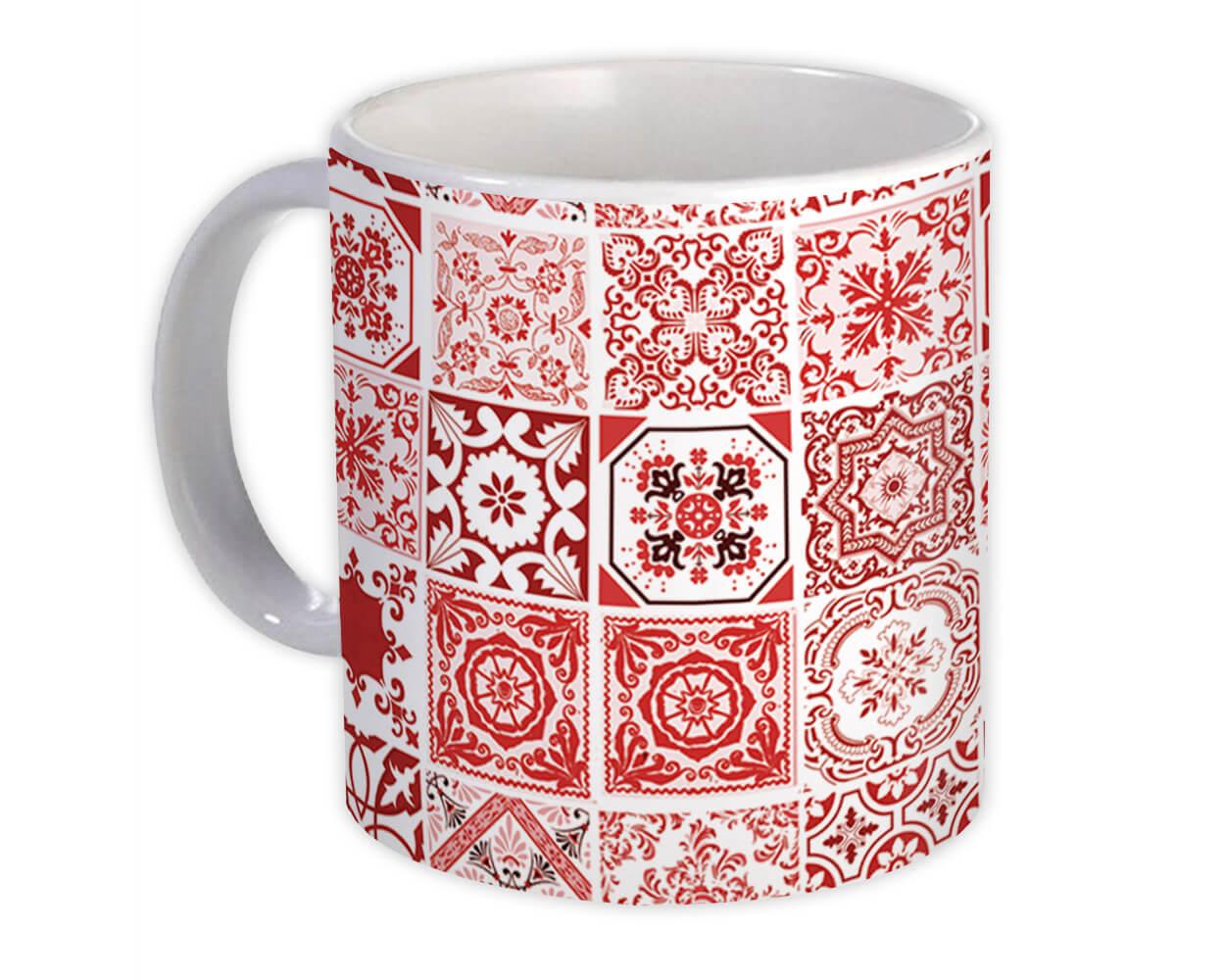 Gift Mug : Mosaic Tiles Patchwork Red All Occasion Decor