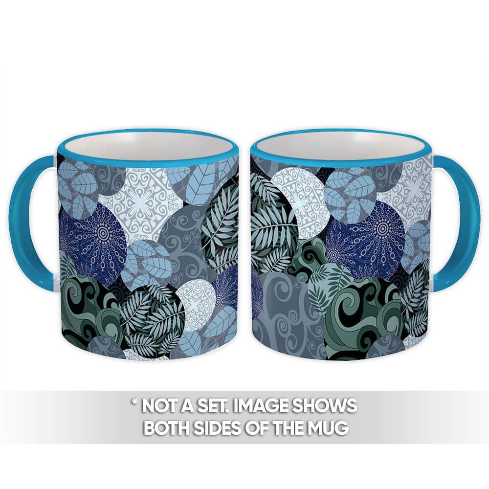 Gift Mug : Leaves Patchwork Stained Glass Pattern Winter Mandala Tracery Floral