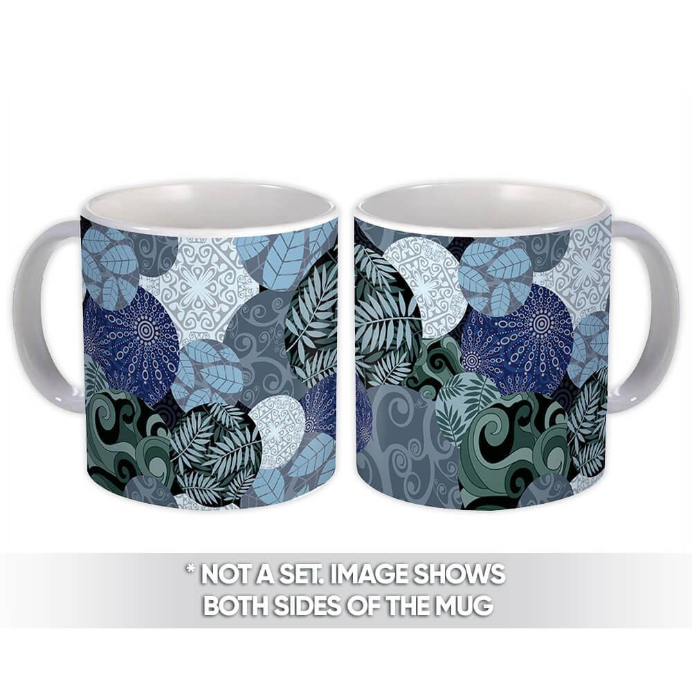 Gift Mug : Leaves Patchwork Stained Glass Pattern Winter Mandala Tracery Floral