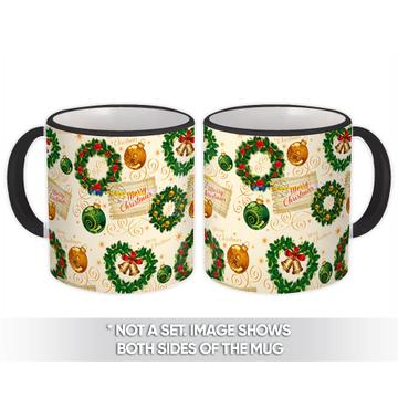 Pine Garland : Gift Mug New Year Christmas Bells Balls Decor Pattern Arabesque Holidays