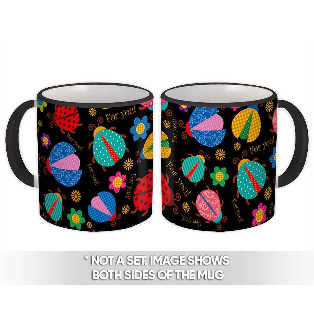 Gift Mug : Patterned Ladybugs Colorful Patchwork Daisy Flowers Female Mom Diy