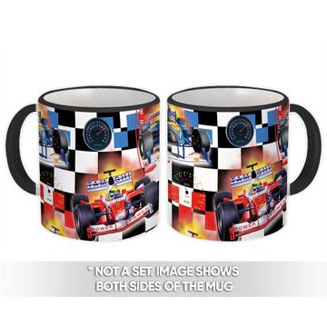 Racing Car : Gift Mug Checkered Pattern Rally Sports Kids Teenager Hobby Velocity