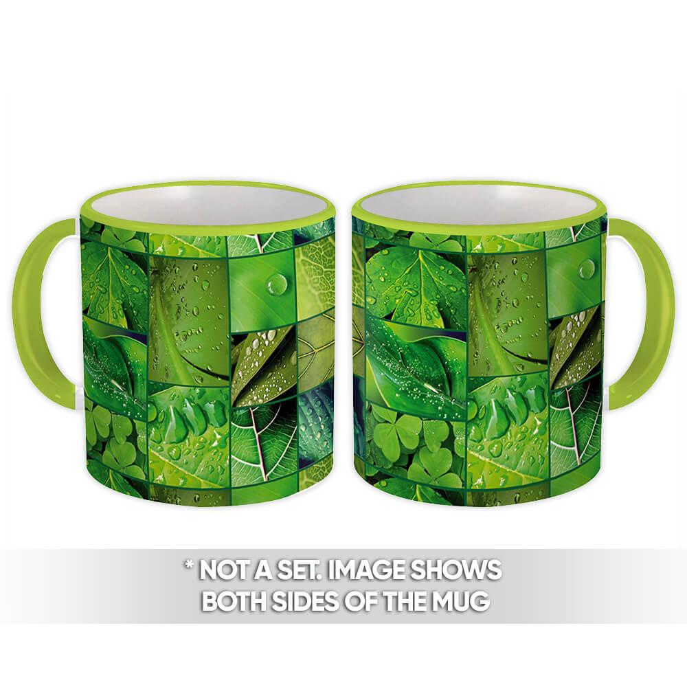 Gift Mug : Leaves Rain Trefoil Greenery Summer Mosaic Pattern Water Drop Good