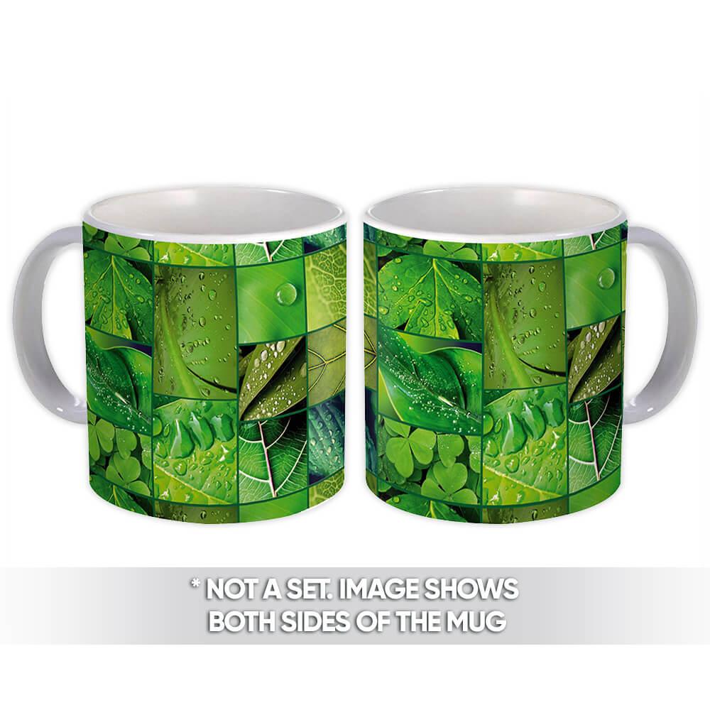 Gift Mug : Leaves Rain Trefoil Greenery Summer Mosaic Pattern Water Drop Good