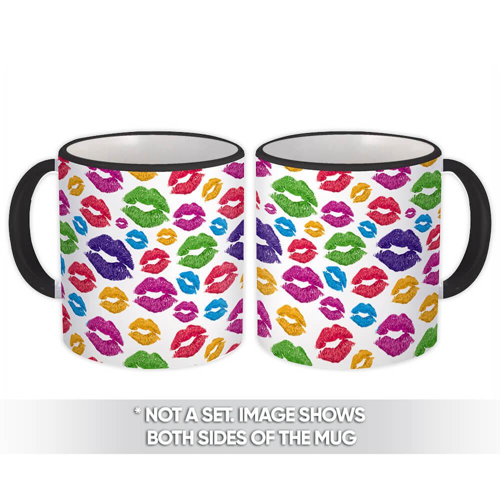 Gift Mug : Rainbow Lips Prints Colorful Kisses Makeup Seamless Pattern Cosmetics